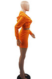Black Women Sexy Hooded Top Zipper Long Sleeve Dew Waist Short Skirts Sets QMX1019-3