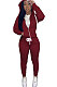 Wine Red Euramerican Women Pure Color Skinny Drawstring Cradigan Hooded Fleece Bodycon Pants Sets XQ1152-8