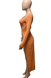Orange Euramerican Women Solid Color Cardigan Button Ribber Irregular Coat Q970-3