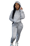 Pink Women Autumn Winter Pure Color Hooded Fleece Pullover Casual Pants Sets Q972-1