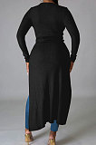 Black Euramerican Women Solid Color Cardigan Button Ribber Irregular Coat Q970-2