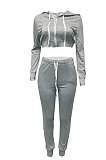Black Women Cardigan Short Crop Zipper Hooded Tops Casual Pants Sets Q973-2