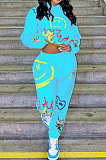 Apple Green Women Trendy Hooded Fleece Pullover Positioning Printing Pats Sets LSZ91188-2