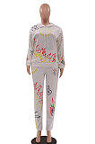 White Women Trendy Hooded Fleece Pullover Positioning Printing Pats Sets LSZ91188-1