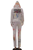 White Women Trendy Hooded Fleece Pullover Positioning Printing Pats Sets LSZ91188-1