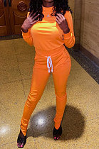 Orange Euramerican Women Solid Color Long Sleeve Split Pants Sets KXL862-3
