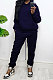 Blue Women Autumn Winter Wool Hooded Fleece Solid Color Casual Sport Pants Sets MR2127-3
