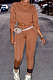 Khaki Women Long Sleeve Trendy Casual Pure Color High Elastic Pants Sets MR2128-3