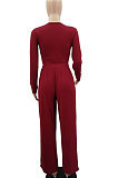 Black Women Solid Color Long Sleeve Hollow Out Casual Pants Sets GB8036-1