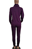 Purple Women Pullover Fleece Half Turtle Neck Irregular Pants Sets LD8483-1