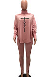 Pink Women Fashion Casual Letters Printing Batwing Sleeve Split Split Ribber Pants Sets MR2126-1
