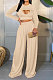 Apricot Women Solid Color Long Sleeve Hollow Out Casual Pants Sets GB8036-2