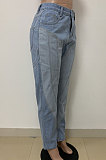 Blue Women Spliced Mid Waist Bodycon Long Pants LD81056