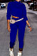 Blue Women Long Sleeve Trendy Casual Pure Color High Elastic Pants Sets MR2128-2