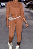Black Women Long Sleeve Trendy Casual Pure Color High Elastic Pants Sets MR2128-1