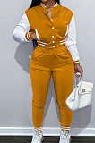Orange Wholesale Sport Spliced Long Sleeve Single-Breasted Jacket Coat Pantaloons Casual Sets FH176-4