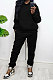 Black Women Autumn Winter Wool Hooded Fleece Solid Color Casual Sport Pants Sets MR2127-1