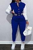 Blue Wholesale Sport Spliced Long Sleeve Single-Breasted Jacket Coat Pantaloons Casual Sets FH176-5