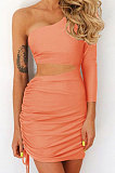 Khaki  New Sexy Women Pure Color One Sleeve Hollow Out Bandage Hip Dress LZY8703-4