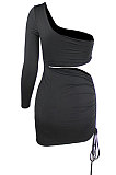 Black New Sexy Women Pure Color One Sleeve Hollow Out Bandage Hip Dress LZY8703-5