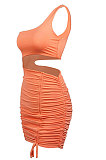 Orange Pink Wholesale Sexy Single Shoulder Hollow Out Bandage Ruffle Solid Color Hip Dress LZY9508-3