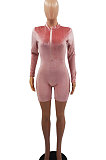 Pink Women Sexy Trendy Skinny Korea Velvet Zipper Pure Color Romper Shorts QMX1021-1