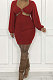 Red Sexy Fashion Dew Waist Strapless V Collar Solid Color Mini Dress QMX1020 -2