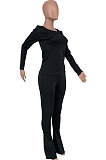 Black Wholesale Pure Color Long Sleeve Round Neck T-Shirts Bodycon Flare Pants Casual Sets CYY00033-2