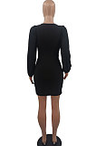 Black Sexy Fashion Dew Waist Strapless V Collar Solid Color Mini Dress QMX1020 -1