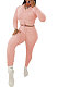 Pink Euramerican Women Hooded Drawsting Crop Solid Color Bodycon Casual Pants Sets AYQ08021-2