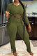 Army Green Autumn Winter Fashion Women Shirred Detail Ribber Pure Color Split Pants Sets XT8112-1