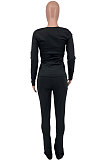 Black Wholesale Pure Color Long Sleeve Round Neck T-Shirts Bodycon Flare Pants Casual Sets CYY00033-2