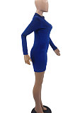 Blue Women Sexy Trendy Skinny Korea Velvet Zipper Pure Color Romper Shorts QMX1021-5