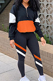 Casual Preppy Sporty Long Sleeve Contrast Panel Hoodie Long Pants Sets LMM8189