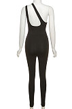 Khaki Women Fashion Sexy Hip Raise One Shoulder High Waist Bodycon Jumpsuits QNFS01296-2