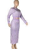 Green Women Digital Printing Ribber Long Sleeve Zipper Hip Skirts Sets YLY2666-4
