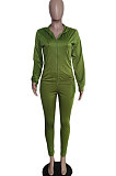 Earth Yellow Euramerican Women Zipper Hooded Fashion Sport Pure Color Long Sleeve Pants Sets XT8888-5