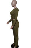 Black Autumn Winter Fashion Women Shirred Detail Ribber Pure Color Split Pants Sets XT8112-4