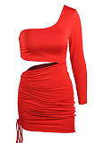 White New Sexy Women Pure Color One Sleeve Hollow Out Bandage Hip Dress LZY8703-1