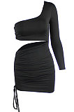 White New Sexy Women Pure Color One Sleeve Hollow Out Bandage Hip Dress LZY8703-1