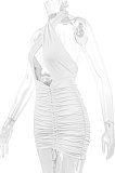 White Euramerican Women Sexy Solid Color Halter Neck Hollow Out Sleeveless Backless Drawsting Ruffle High Waist Mini Dress FWB20921-1