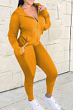 Army Green Euramerican Women Zipper Hooded Fashion Sport Pure Color Long Sleeve Pants Sets XT8888-3