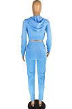 Light Blue Casual Winter Pure Color Long Sleeve Hoodie Trousers Sports Sets LMM8286-2