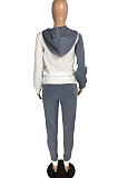 Grey White Winter Mulitucolor Spliced Long Sleeve Zip Front Hoodie Trousers Sports Sets LMM8290-3