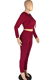 Purplish Red Casual Winter Pure Color Long Sleeve Hoodie Trousers Sports Sets LMM8286-1