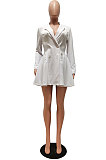 White Wholesale Long Sleeve Lapel Neck Double-Breasted Collect Waist Plain Color Dress CM2160-2