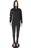 Black Cotton Blend Pure Color Long Sleeve Hoodie Bodycon Slit Trousers Sports Sets LMM8287-3
