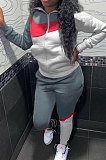 Grey White Winter Mulitucolor Spliced Long Sleeve Zip Front Hoodie Trousers Sports Sets LMM8290-3