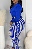 Peacock Blue New Casual Long Sleeve Deep V Neck Crop Tops Cute Tassel  Hip Skirts Sets S66316-2
