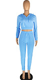 Light Blue Casual Winter Pure Color Long Sleeve Hoodie Trousers Sports Sets LMM8286-2